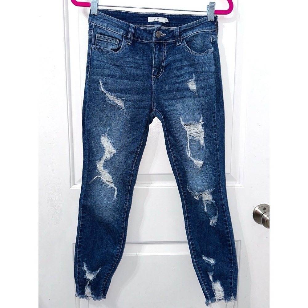 Cello Women's Blue Denim Distressed Ankle Skinny Jeans